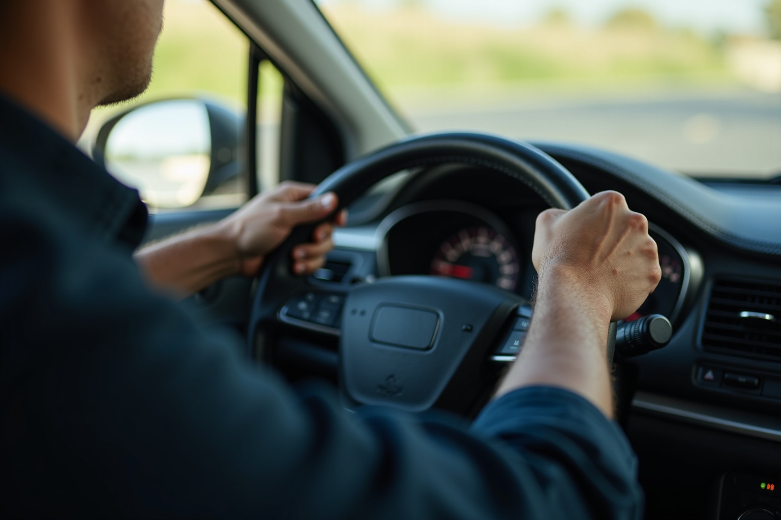 Fahrschüler am Steuer vor der praktischen Fahrprüfung