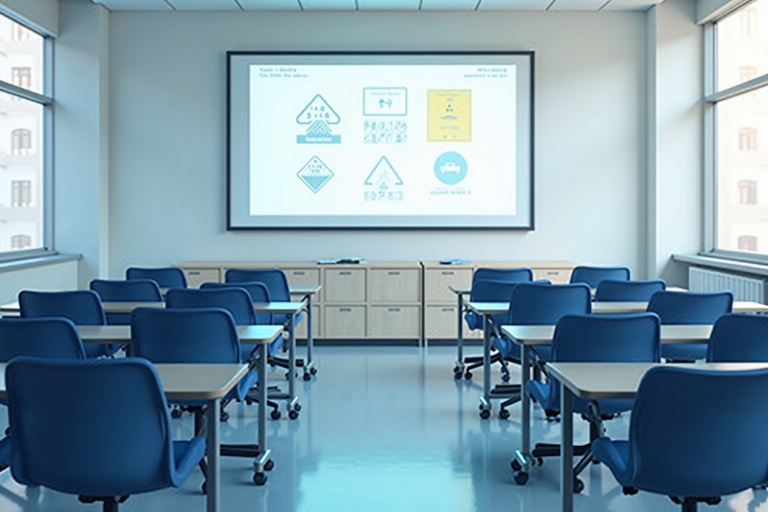 Fahrschulgebäude mit Fahrschulauto davor geparkt