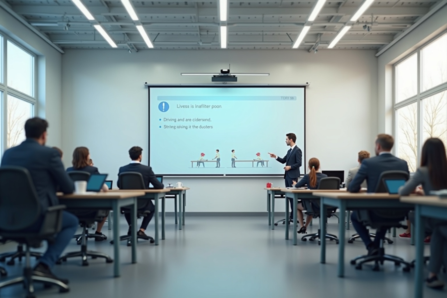 Person verlässt ein Fahrschulgebäude und geht Richtung eines anderen