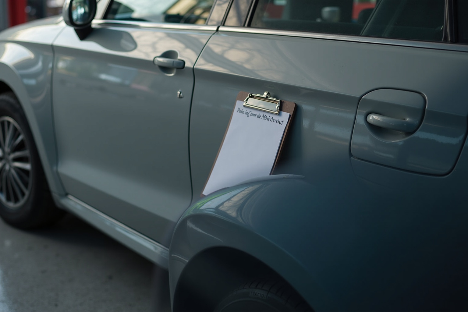 Käufer inspiziert Gebrauchtwagen auf einem Händlergelände