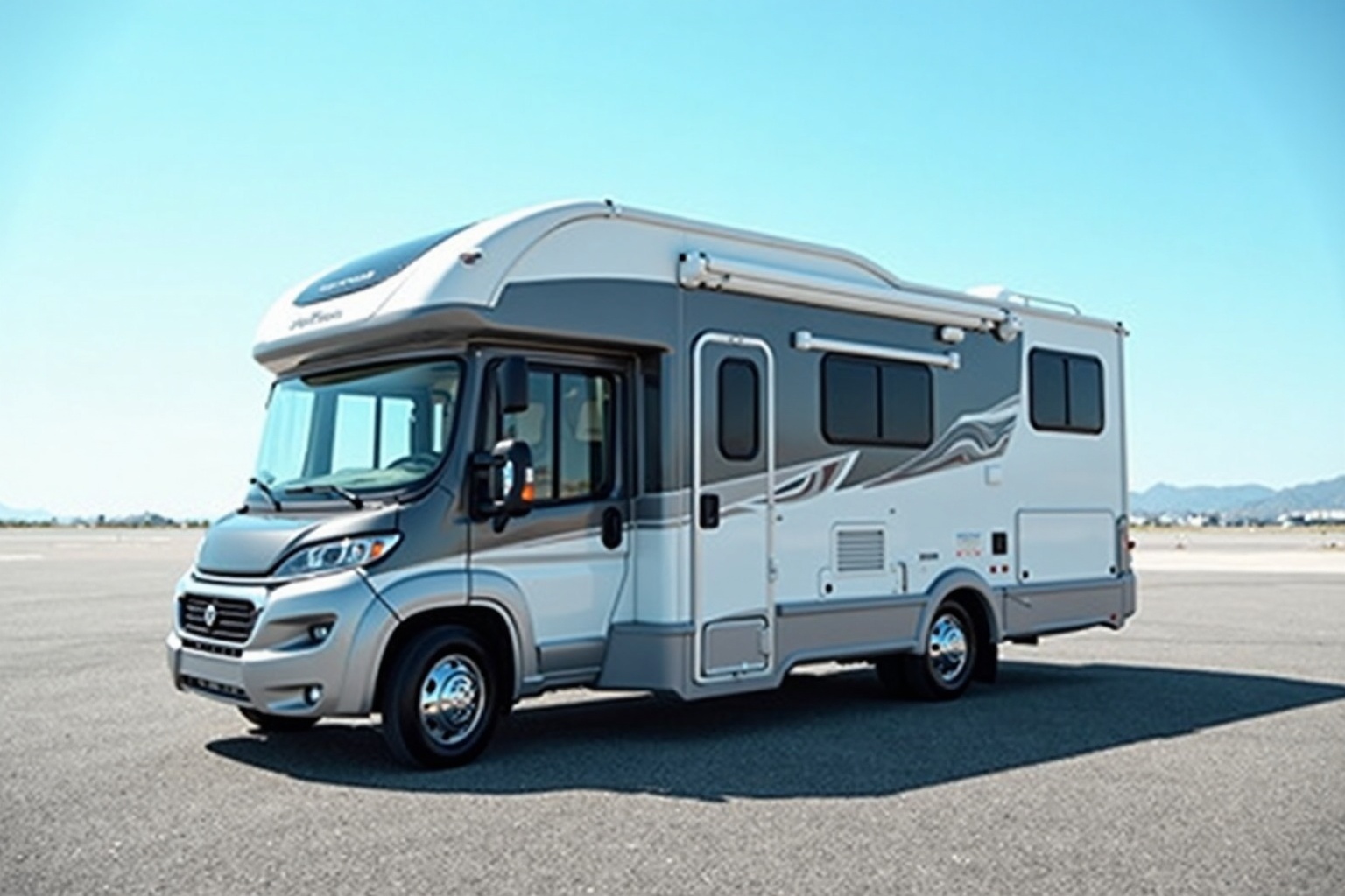 Verschiedene Wohnmobile auf einem Händlerplatz nebeneinander aufgereiht